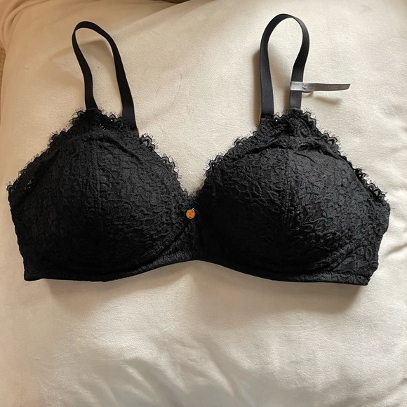 Aerie Real Power Wireless Push Up Eyelash Lace Bra - Black - Picture 2 of 9